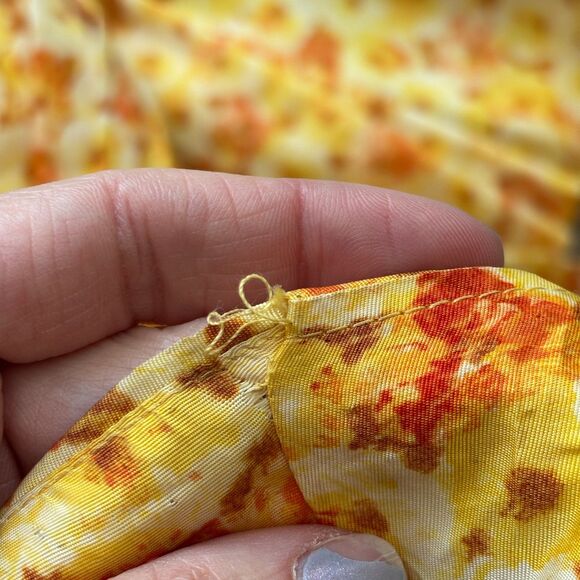 VTG Spring Floral Party Dress Bow Women's 15 / 6 Yellow Orange 1950s 60s Cottage - Picture 7 of 10